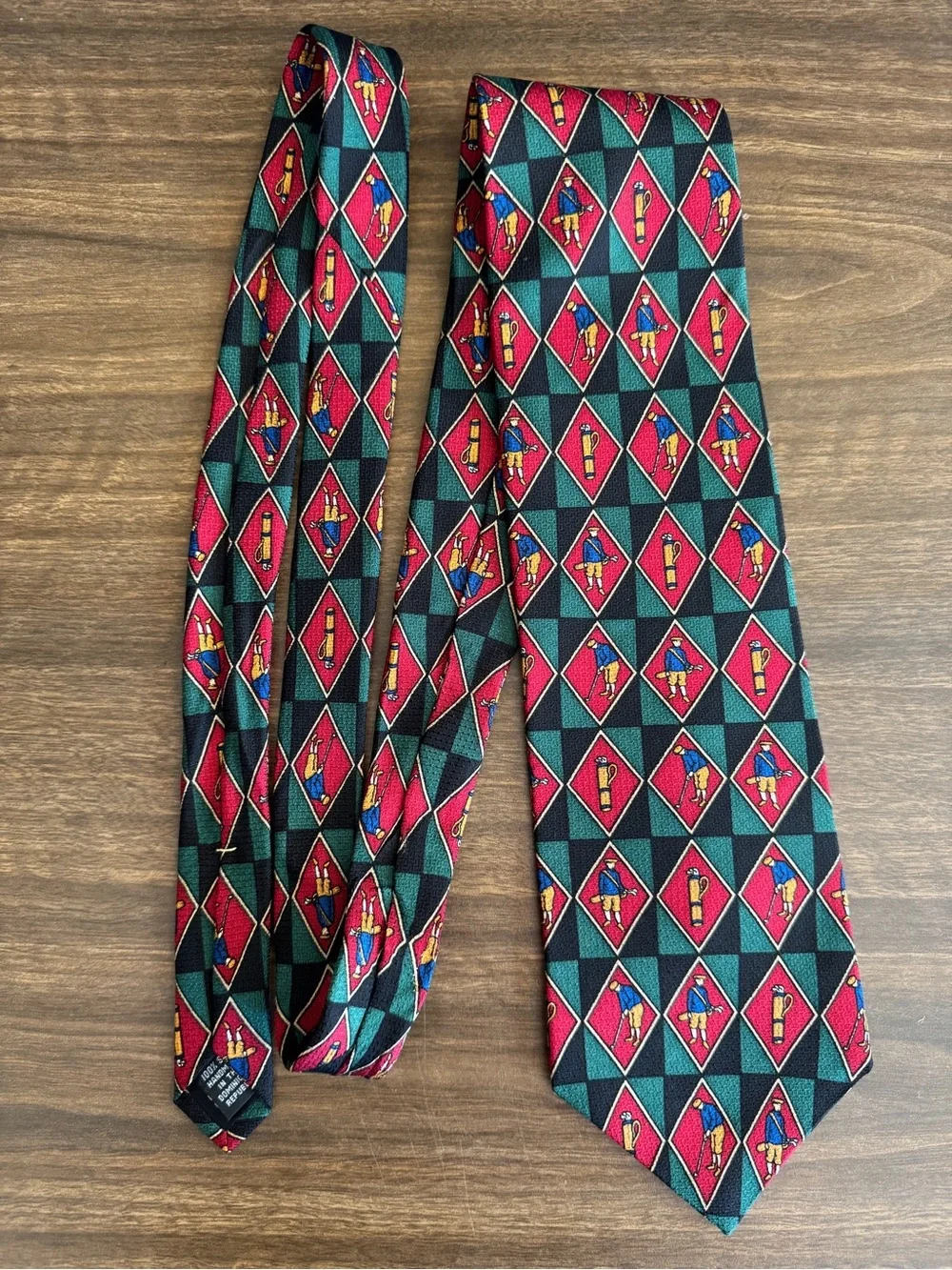 Vintage St Andrews Golf Silk Tie Golfer Caddy Golf Bag Novelty 100% Silk 57.75”